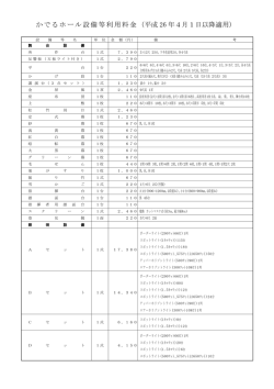 かでるホール設備等利用料金（平成 26 年4月1日以降適用）