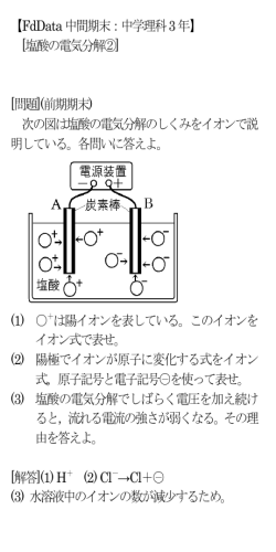 【FdData中間期末：中学理科3年】 [塩酸の電気分解②] [問題](前期期末