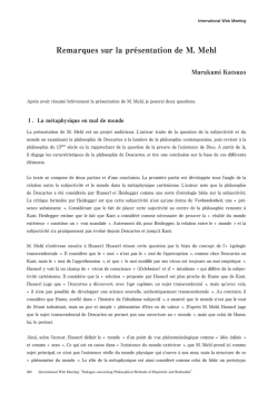 Remarques sur la pr&eacute;sentation de M. Mehl