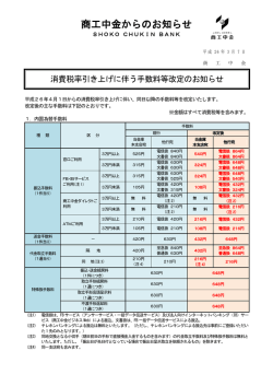 消費税率引き上げに伴う手数料等改定のお知らせ