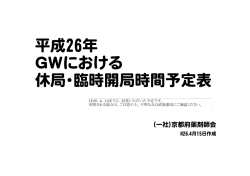 平成26年 GWにおける 休局・臨時開局時間予定表