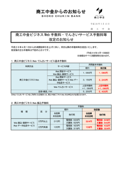 商工中金ビジネス Web 手数料・でんさいサービス手数料等改定のお知らせ