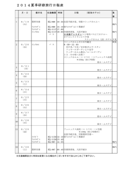 2014夏季研修旅行日程表