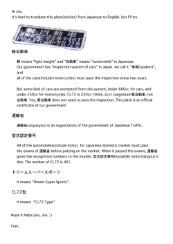 軽自動車 運輸省 型式認定番号 ドリームスーパースポーツ CL72型