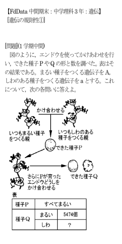 【FdData中間期末：中学理科3年：遺伝】 [遺伝の規則性①] [問題](1学期