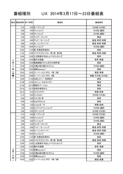 番組種別 UX 2014年3月17日～23日番組表