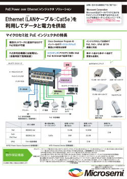 Ethernet(LANケーブル：Cat5e）を 利用してデータと電力を供給