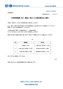 北米西岸航路 PN1（輸出）Week 01 以降本船名のご案内