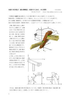 柱建て四方転び（振れ隅構造）の墨付けと加工；木工房用