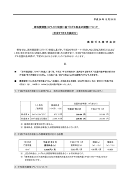 原料費調整（スライド）制度に基づくガス料金の調整