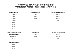 平成27年度 西九州大学 合格者受験番号 学校長推薦Ⅱ期試験 社会人