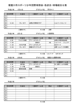 寝屋川市スポーツ少年団野球部会・各試合・球場組合せ表