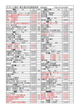 たがしら酒店 蔵元直送地酒価格表 （税抜価格） 平成27年1月8日現在