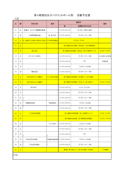 1月 茅ヶ崎高校女子バスケットボール部 活動予定表