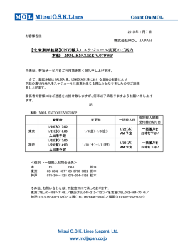 【北米東岸航路】CNY(輸入) スケジュール変更のご案内