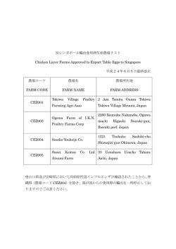 対シンガポール輸出食用卵生産農場リスト Chicken Layer Farms
