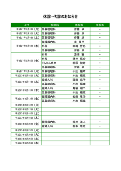 3月休診・代診のお知らせ