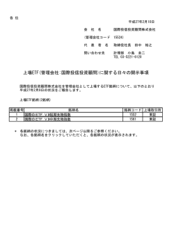 上場ETF(管理会社:国際投信投資顧問)に関する日々の開示事項