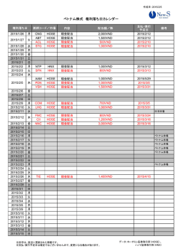 ベトナム株式 権利落ち日カレンダー