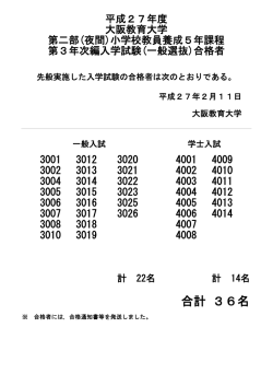 第二部第3年次編入学試験（一般・学士入試）