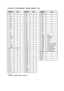 平成26年度 生物分類技能検定 2級試験 動物部門 正解