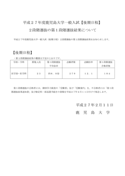 平成27年度鹿児島大学一般入試【後期日程】 2段階選抜の第1段階選抜