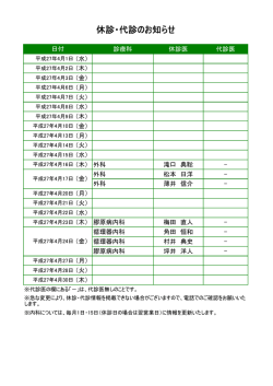 4月休診・代診のお知らせ