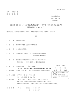 第55回小山市近県オープン卓球大会の 開催について