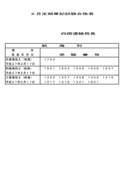 2月定期筆記試験合格者 四国運輸局長 航 海 科 種 別 発 表 年 月 日 受