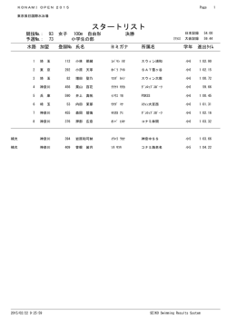 スタートリスト - KONAMI OPEN 2015 水泳競技大会