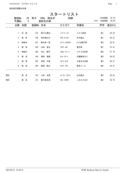 スタートリスト - KONAMI OPEN 2015 水泳競技大会