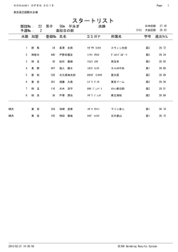 スタートリスト - KONAMI OPEN 2015 水泳競技大会