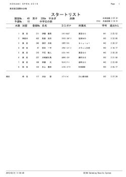 スタートリスト - KONAMI OPEN 2015 水泳競技大会