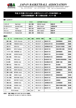 平成26年度男子ユニバーシアード日本代表チーム 日本代表候補選手 第