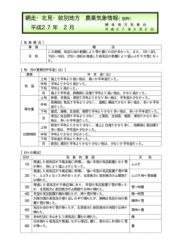 網走・北見・紋別地方 農業気象情報 平成27年 2月