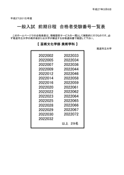 一般入試 前期日程 合格者受験番号一覧表