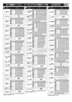 2015春夏ワークマン ワーキングウエア商品サイズ表