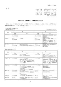 役員の異動、人事異動および機構改革のお知らせ