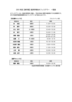 2015 年度【春学期】経済学専攻オフィスアワー 一覧表
